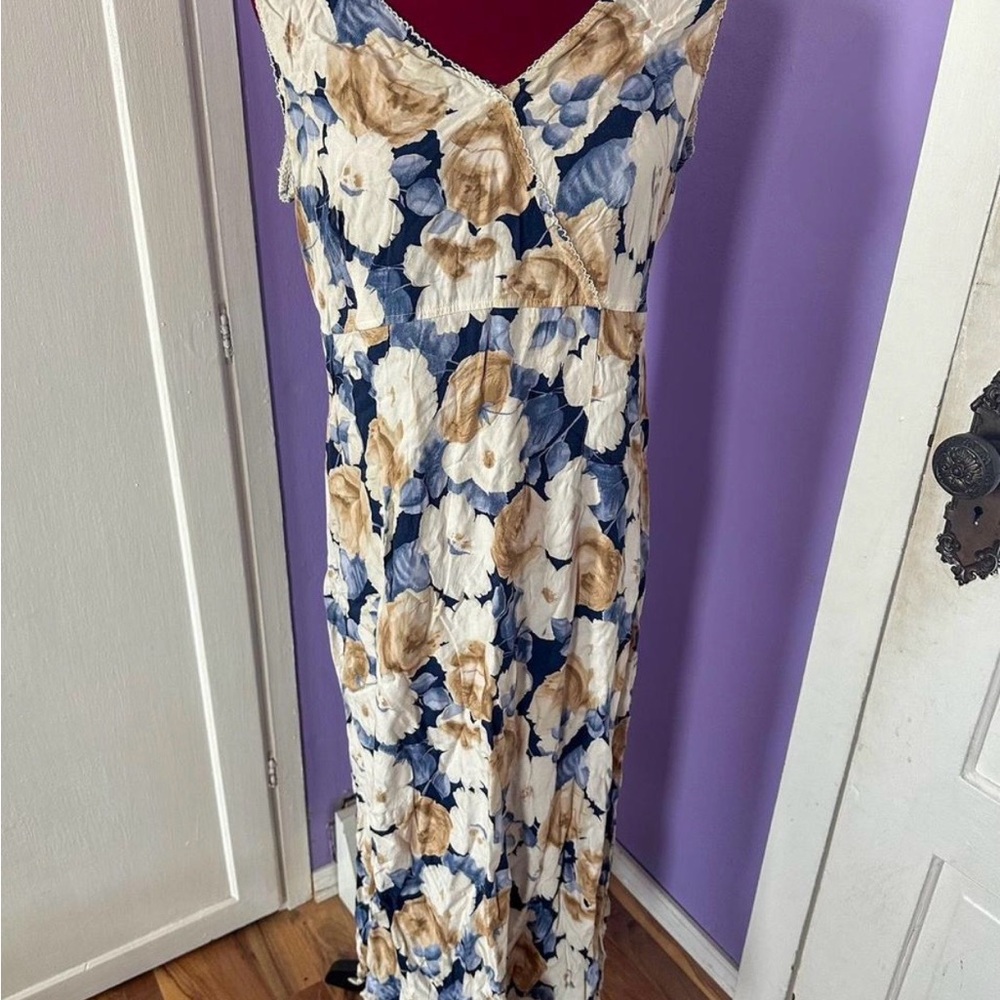 Liz Claiborne Floral Dress in Blue and Tan
